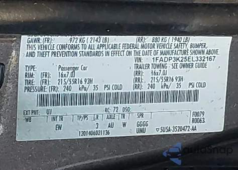 2014 Ford Focus Se z USA, uszkodzony, nr VIN 1FADP3K25EL332167